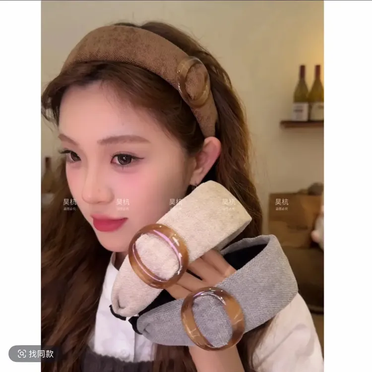 高分智感！复古简约美拉德圆环宽边发箍时尚高颅顶头箍外戴发饰