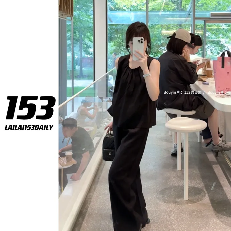 【153的日常】素雅黑棉麻套装显瘦气质时尚夏季25XK3925