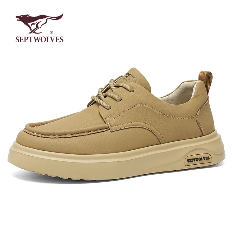 七匹狼男鞋英伦软底系带板鞋驾车韩版百搭厚底增高端商务休闲皮鞋
