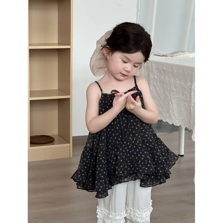 巴拉童年麦田季2025夏季新品韩版女宝宝碎花吊带裙儿童洋气雪纺连