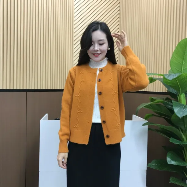 气质小香风圆领针织长袖拼接落肩袖毛针织衫秋冬服装宽松网红显瘦