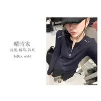  晴晴家-【麻丝拉链T】秋季韩系百搭通勤时尚麻丝拉链T5736