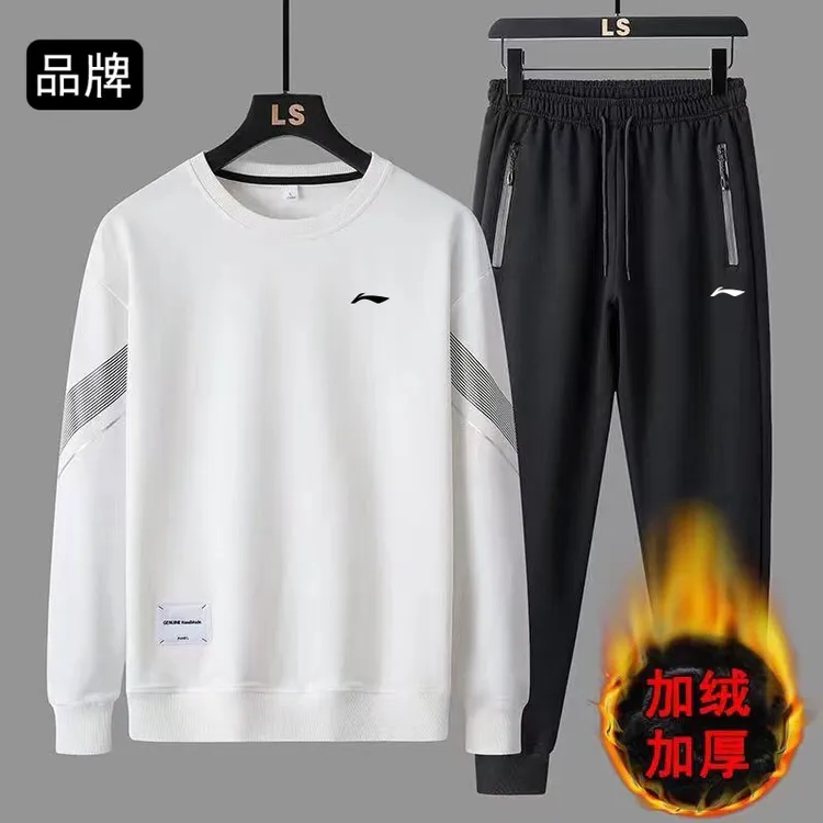 Ll-NlNG秋冬季男士休闲运动套装加绒加厚保暖时尚宽松帅气两件套