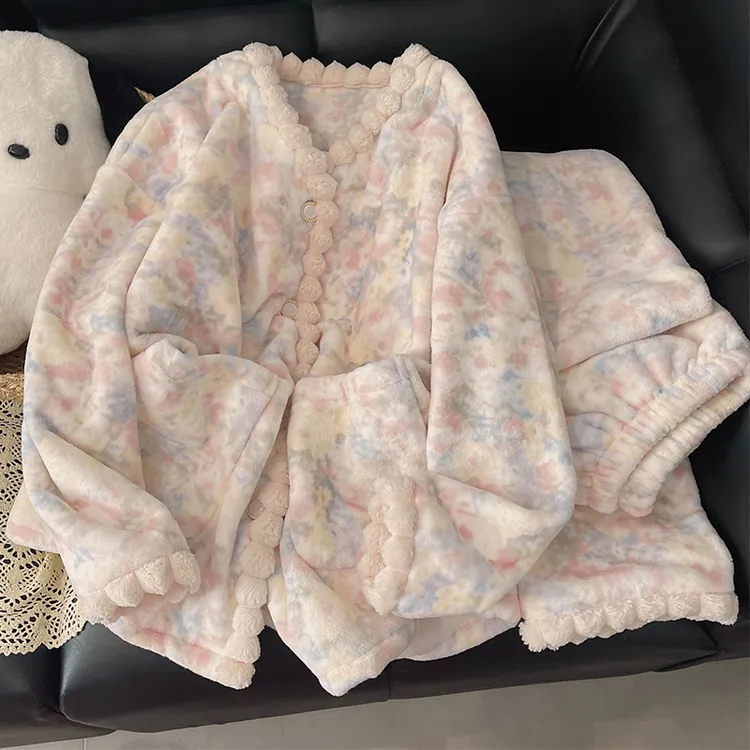 珊瑚绒睡衣女春秋冬季加厚保暖韩版气质家居服公主风套装