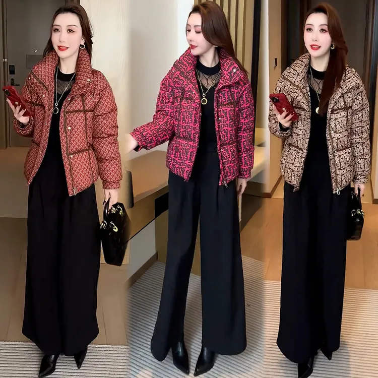 时立领尚短款印花羽绒棉服女2024冬季新款洋气显瘦保暖棉衣外套潮