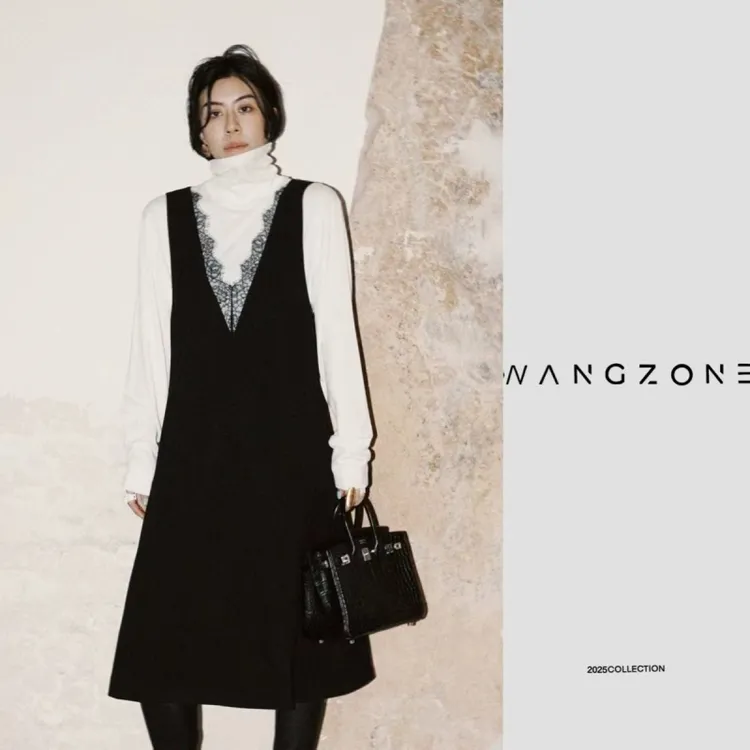 WANG ZONE | 高定法式优雅叠穿深V领拼接蕾丝连衣裙