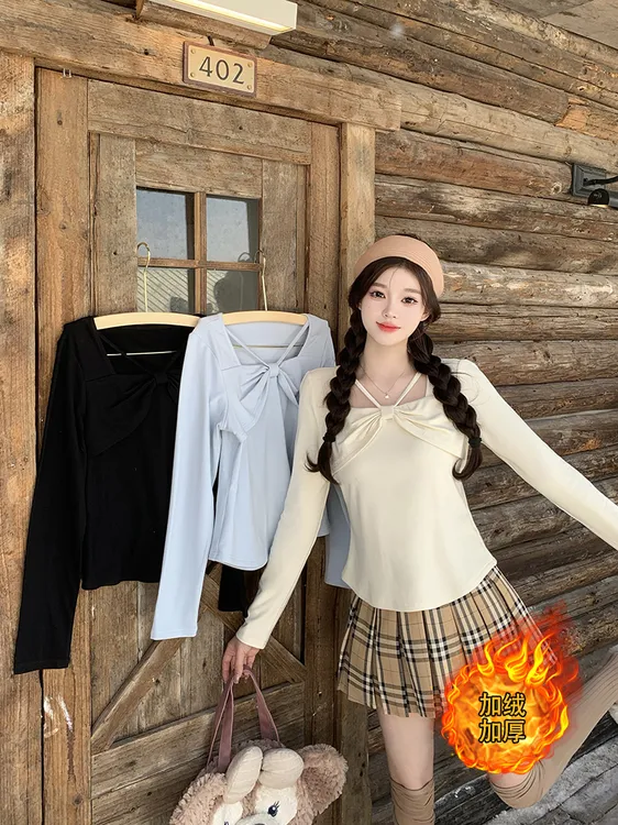 2025秋冬新款胖mm大码女加绒加厚保暖显瘦打底衫长袖上衣A0995