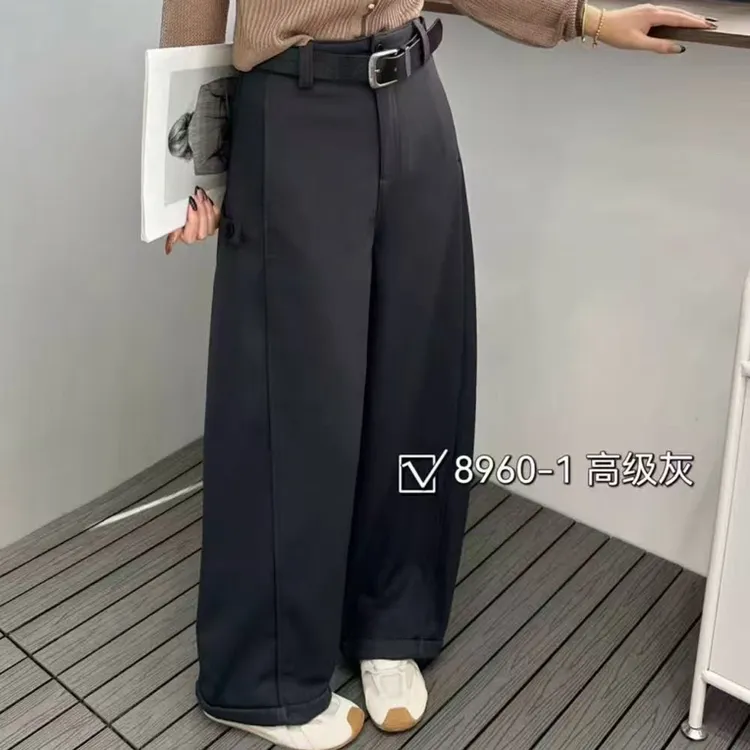 银弟，加厚休闲两侧扣子弯刀直筒裤
