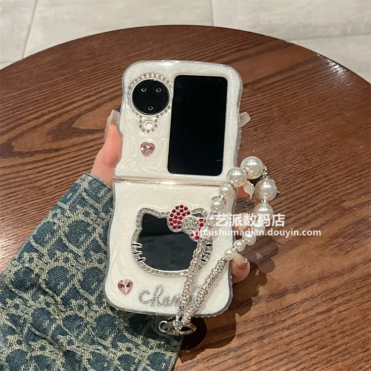适用oppofindn3flip手机壳n3flip折叠屏可爱猫咪镜子手链保护壳女