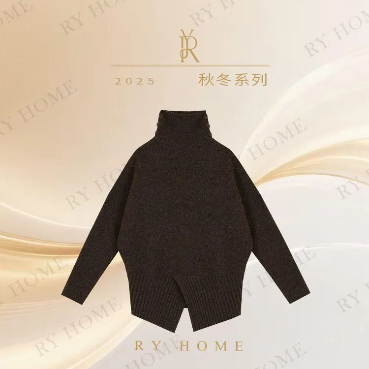 【容雨RYHOME】绵羊毛混纺开叉立领毛织衫253M3209