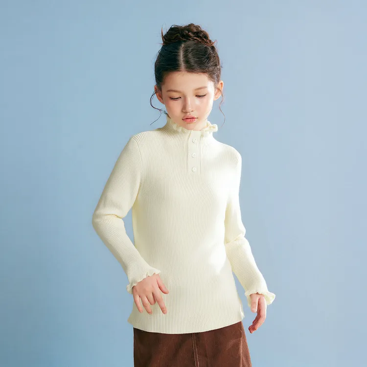 笛莎女童毛衣秋冬新款中大童打底衫毛衫时尚百搭花苞领-732454312