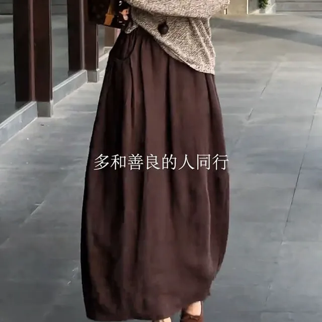 韩版时尚百搭显瘦高腰休闲亚麻半身裙女2025秋季新款长款花苞裙子