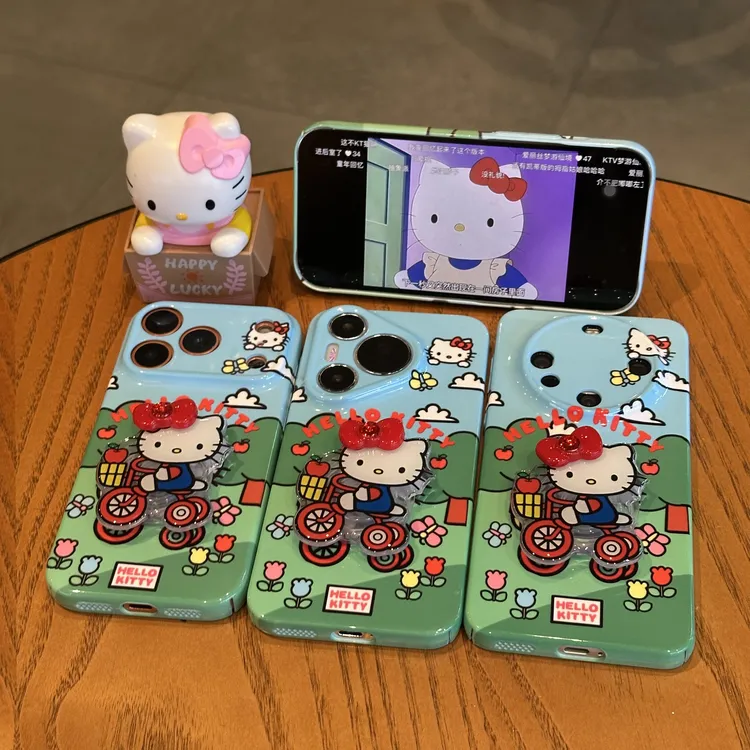 欧克里里可爱单车Kitty支架适用苹果16/17手机壳华为oppo小米vivo