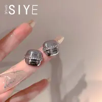 铜合金耳饰 银色方形一排锆肌理设计耳钉气质轻奢时尚百搭复古