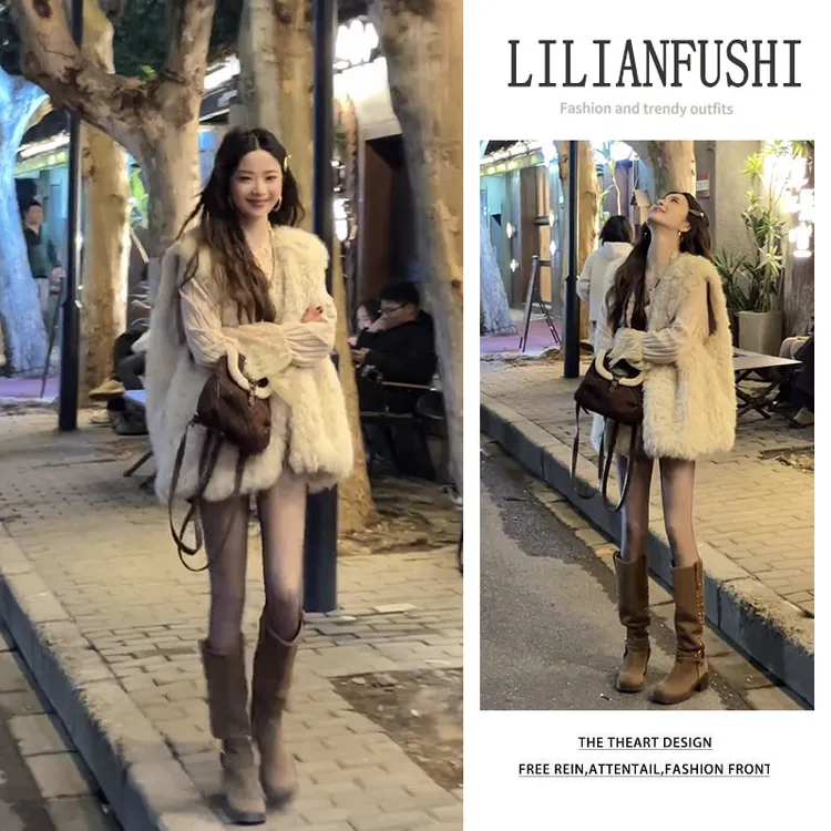 秋冬穿搭一整套2025新款韩版宽松马甲外套百搭长袖打底衫两件套女