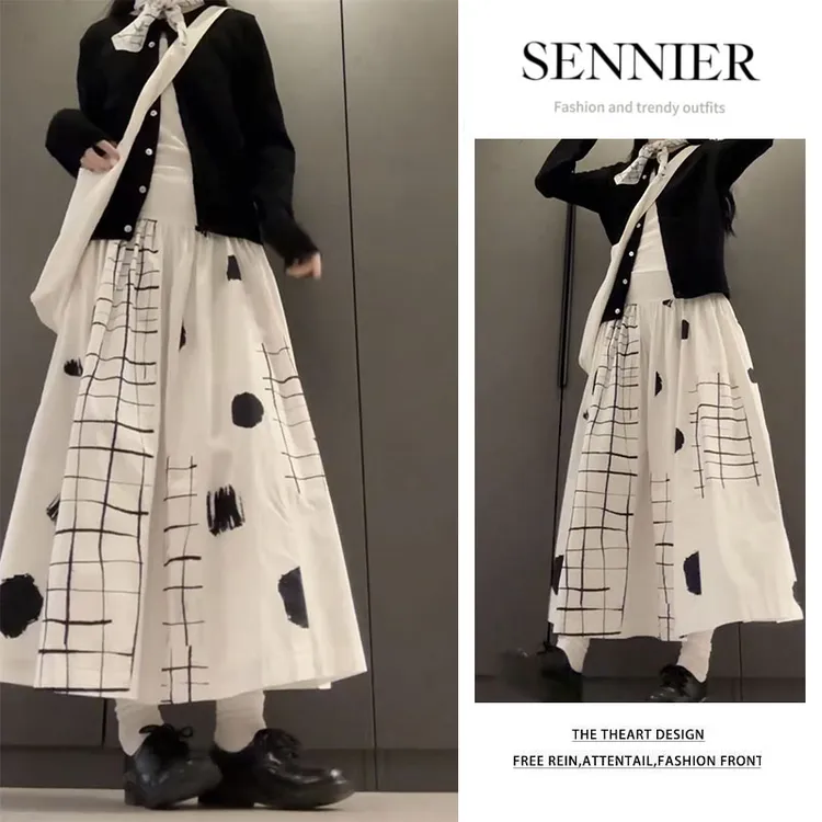 早秋穿搭2025新款减龄百搭纯色长袖针织开衫显瘦高腰半身裙两件套