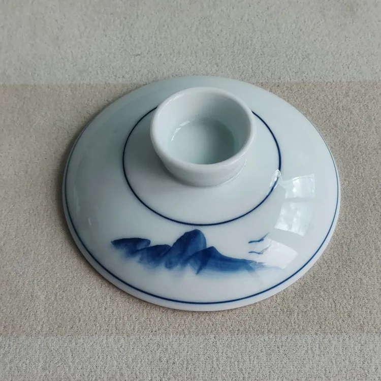 手绘青花瓷茶盖子盖碗单盖功夫茶具配件配盖大号泡茶碗盖杯盖