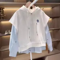 女童装春秋装卫衣2025新款中大童假两件韩版连帽上衣小女孩长袖秋