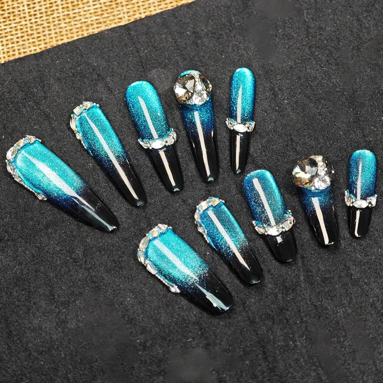 【格林】清冷系蓝色纯手工穿戴甲美甲贴片可拆卸气质显白