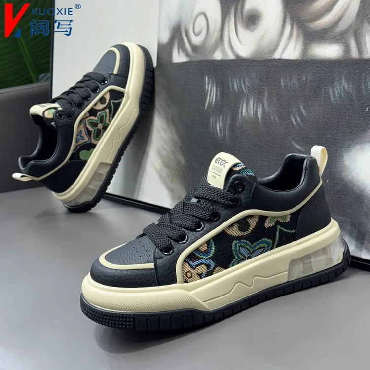 秋季新款透气民族风印花板鞋潮流软底低帮老爹鞋男士运动休闲潮鞋