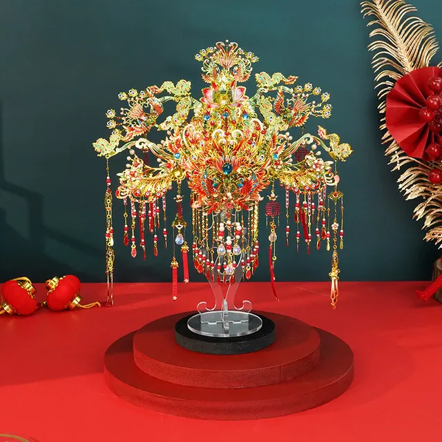 稀奇物「锦瑟芳华」凤冠霞帔金属拼装模型喜扇3d拼图手工diy材料
