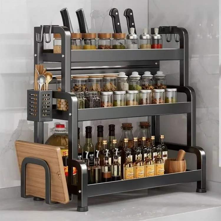 新款加厚调料架厨房调味置物架免打孔台面佐料刀具筷子家用收纳架