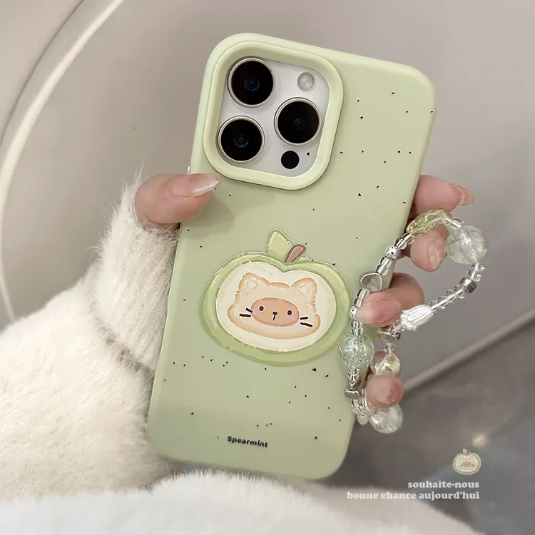 青苹果猫咪iphone16手机壳苹果15适用14promax挂链13卡通11防摔软