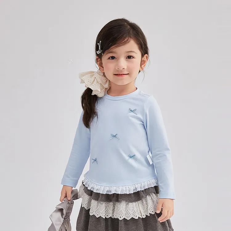 笛莎婴幼女童T恤25秋季新款女宝童装蕾丝下摆长袖上衣-132530604
