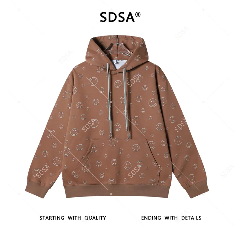 SDSA秋冬新款痞帅男装撞色满印割破笑脸抽绳连帽卫衣百搭时尚上衣