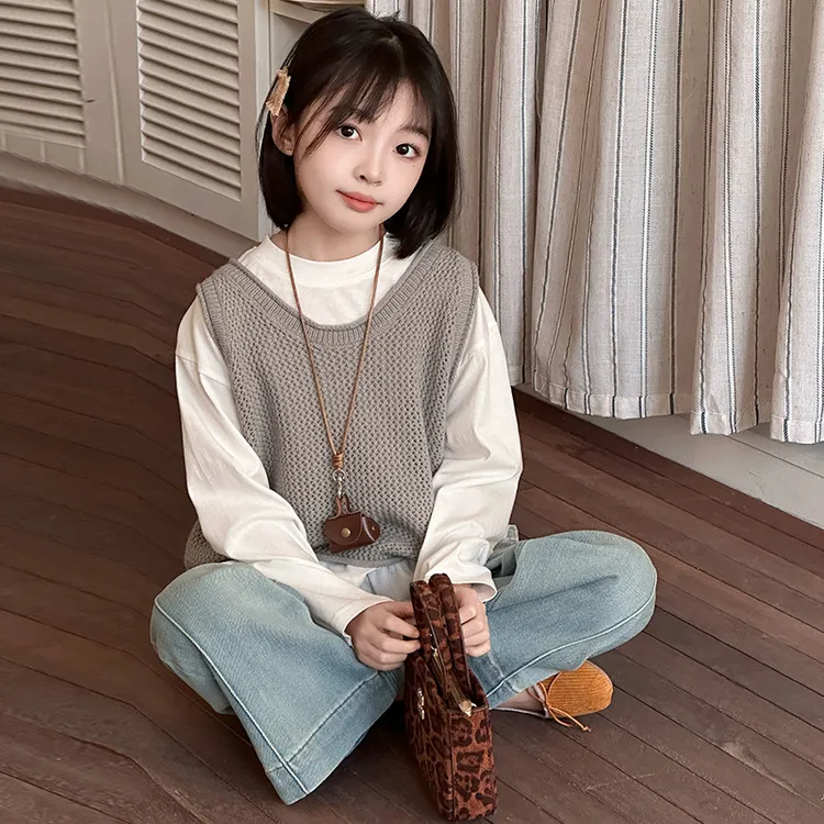 女童套装春秋2025新款儿童洋气时髦休闲春装马甲三件套中大童韩版