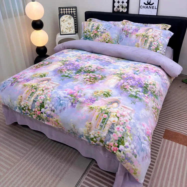 若及冬季大牌风加厚双面绒保暖牛奶绒被套四件套高端毛绒床上用品