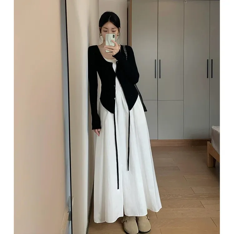 大码女装秋季2025新款韩系微胖穿搭宽松开衫外套法式显瘦连衣裙秋