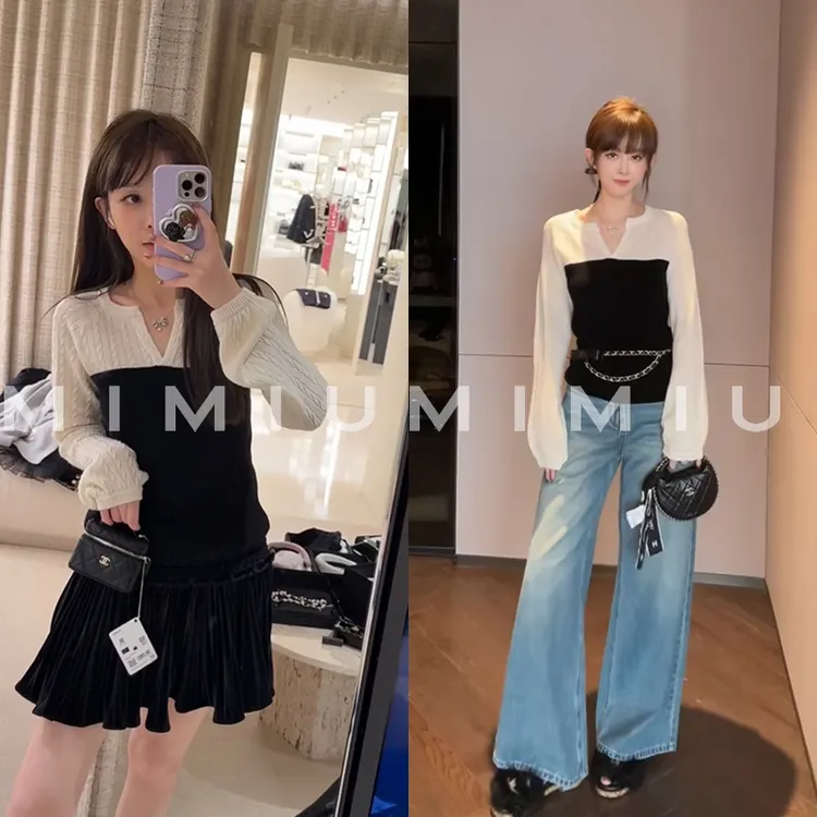 【mimius】P 撞色设计感假两件气质收腰显瘦上衣 WG09128