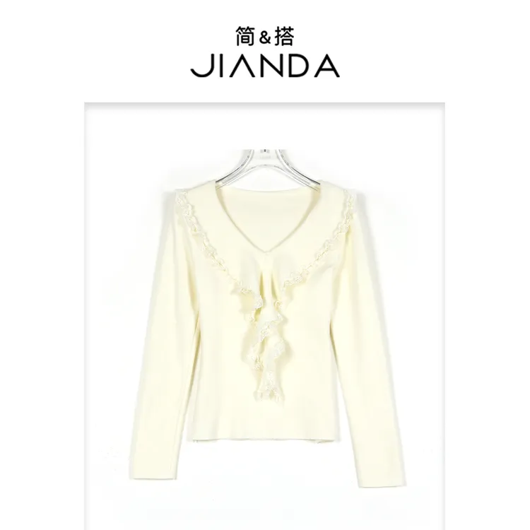 简&搭【千屿Sheila】秋冬穿搭 木耳边蕾丝边毛衣253-MY/0924-25119