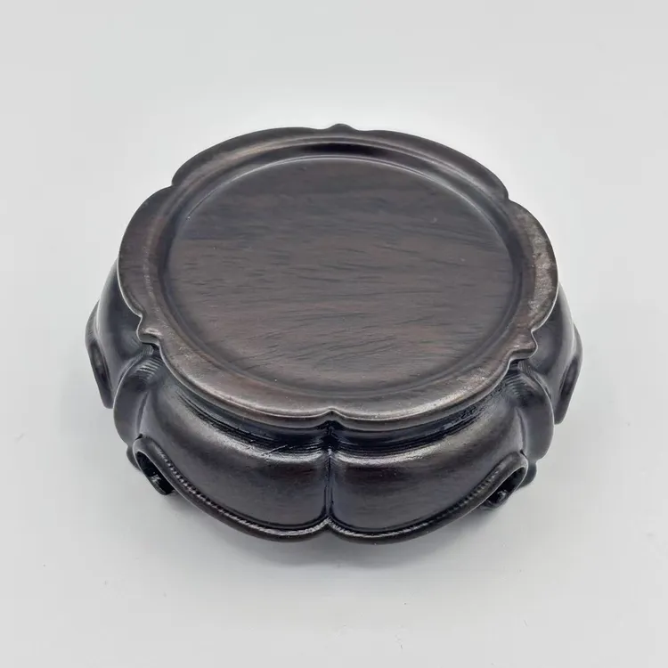 黑檀木整木海棠花型小杯垫圆形杯子底托 尺寸：外径6.5内4.5高2.5