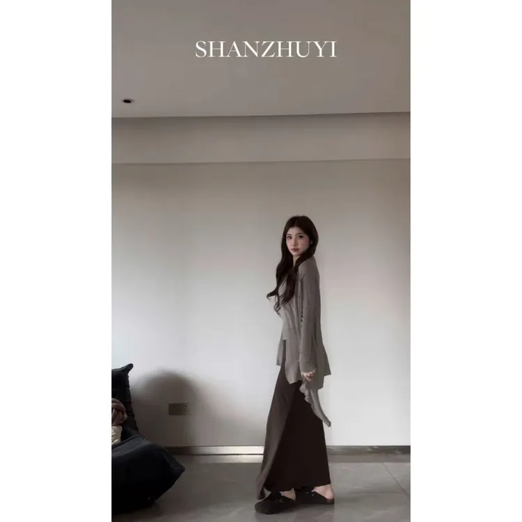 [山住一]《素 茧》三重质感 气质优雅不规则外套+背心+鱼尾裙