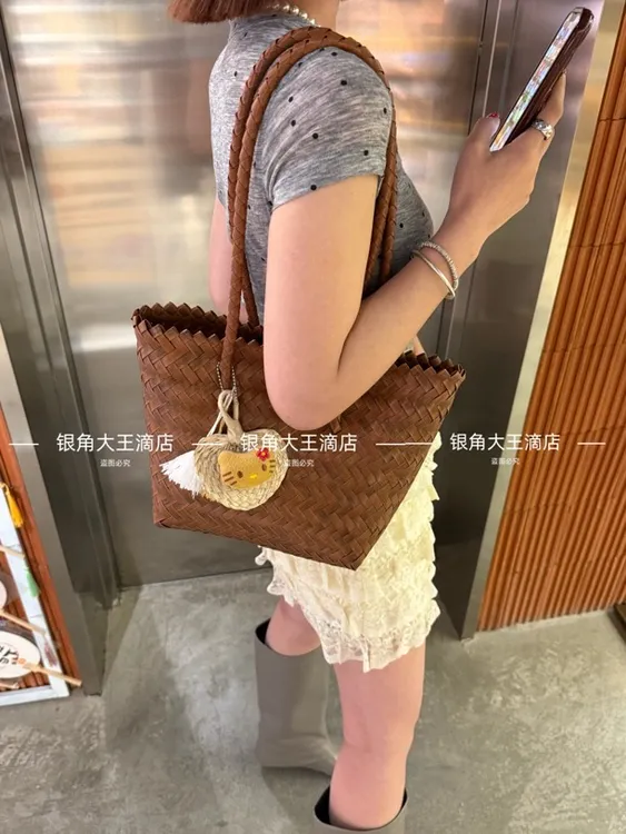 「银角大王」QQ女孩仿藤编包！度假草编包手工编织ins编织单肩包