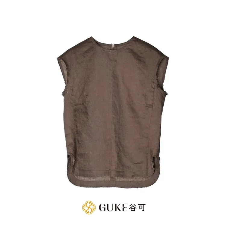 GKE/谷可S7031亚麻小衫女款2025夏季圆领松弛舒爽短袖衬衫上衣