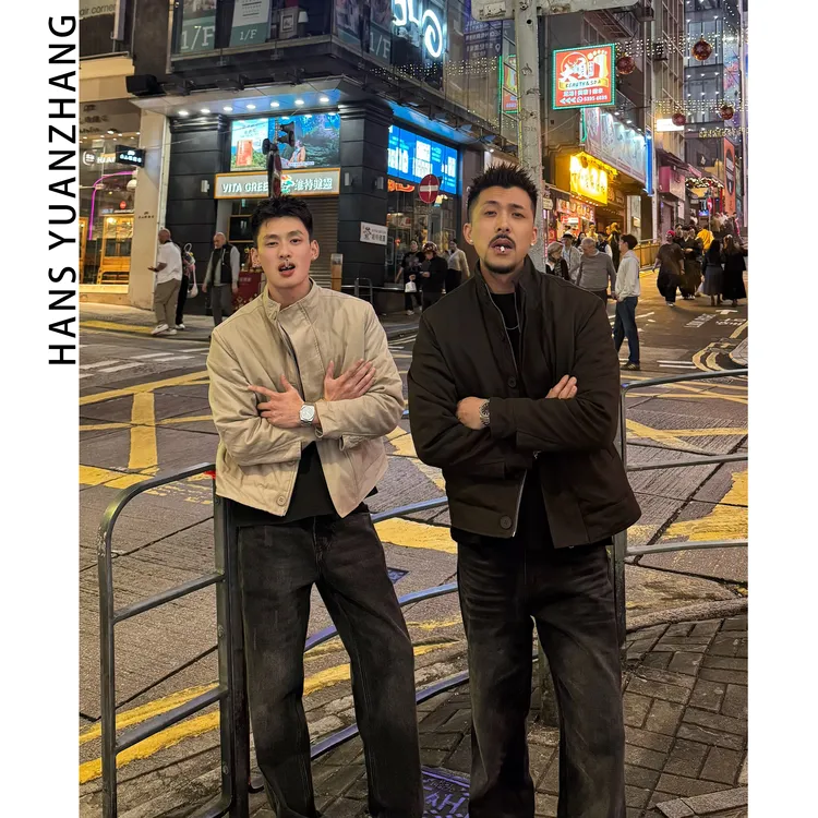 Hans院长 “暮影苍穹” 仿兔毛绒感复古立领双拉链纽扣夹克棉服外套