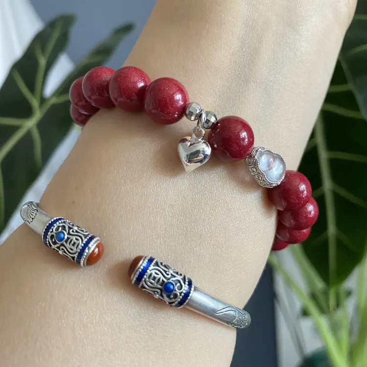 含辰砂工艺品红晶砂天然原矿提炼高含量朱砂葫芦手串