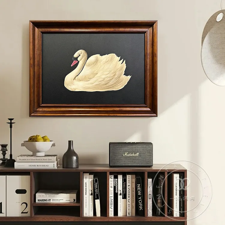 【天鹅】中古风客餐厅装饰画纯手绘油画法式床头玄关挂画高级感摆画