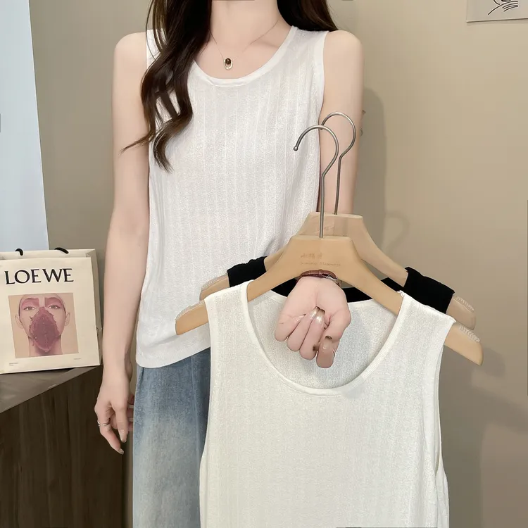 2025新款冰丝针织吊带背心女外穿夏季大码内搭无袖圆领内搭上衣女