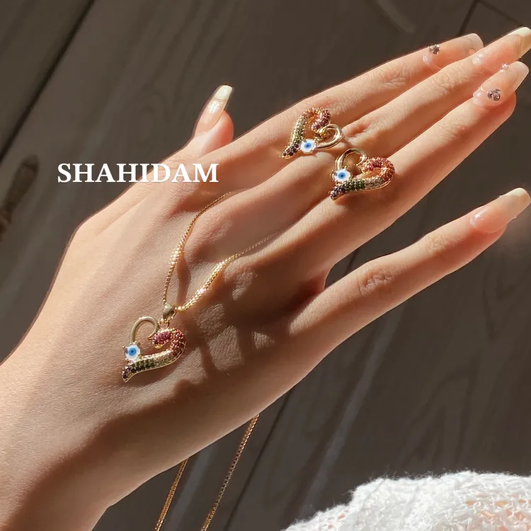 铜合金项链 SHAHIDAM彩色爱心项链耳钉