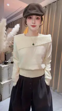HUIHUI 显瘦一字肩针织上衣