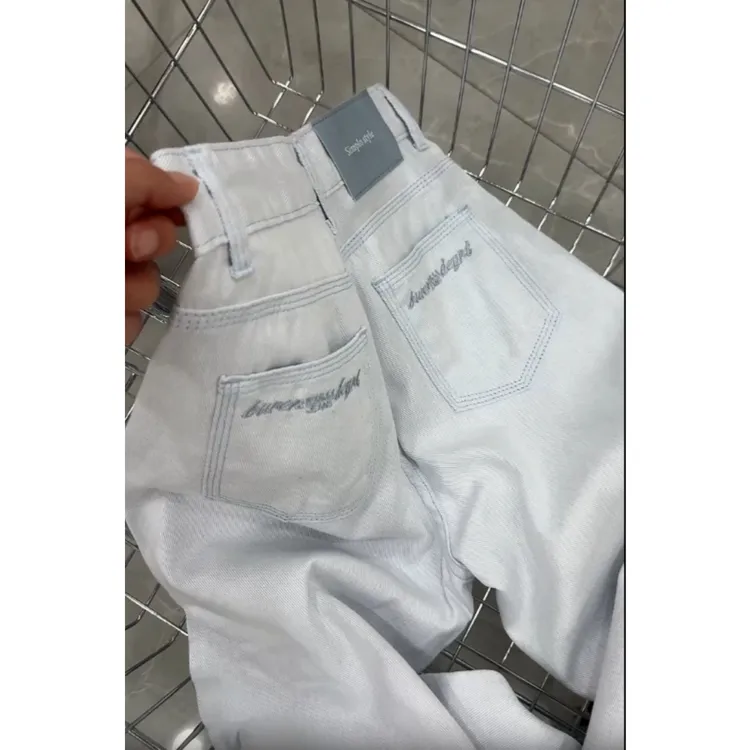 2025夏季新款高腰显瘦大码阔腿显瘦新款薄荷蓝牛仔裤