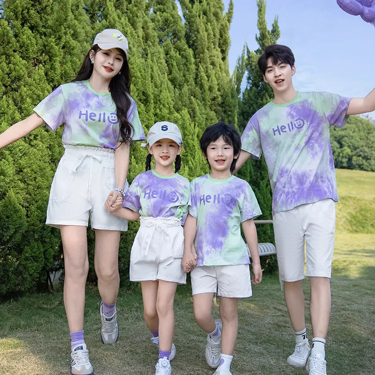 亲子装一家三口四口儿童短袖印花T恤洋气母女装夏季套装情侣装潮