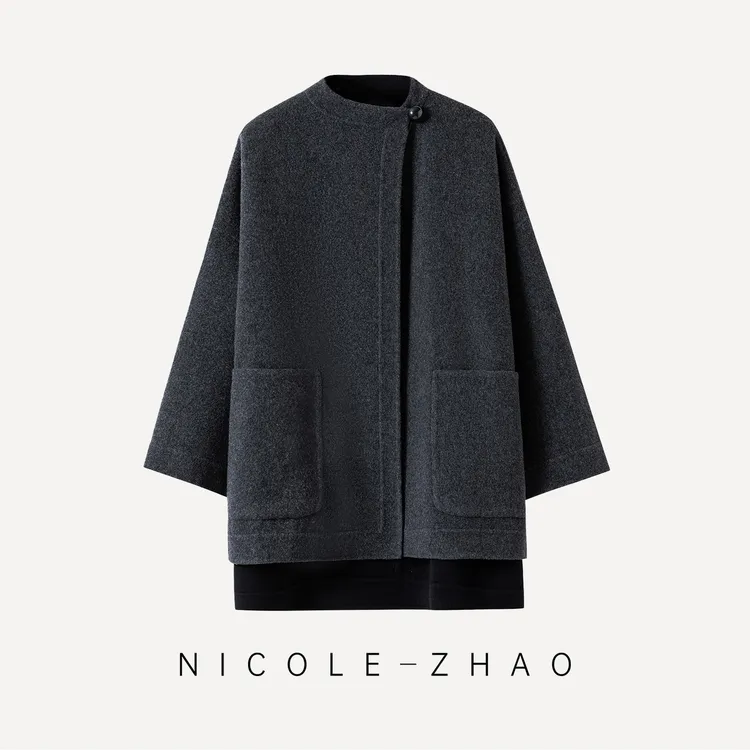14974R【贵姐NICOLE】秋冬意大利进口面料一粒扣短毛呢大衣外套