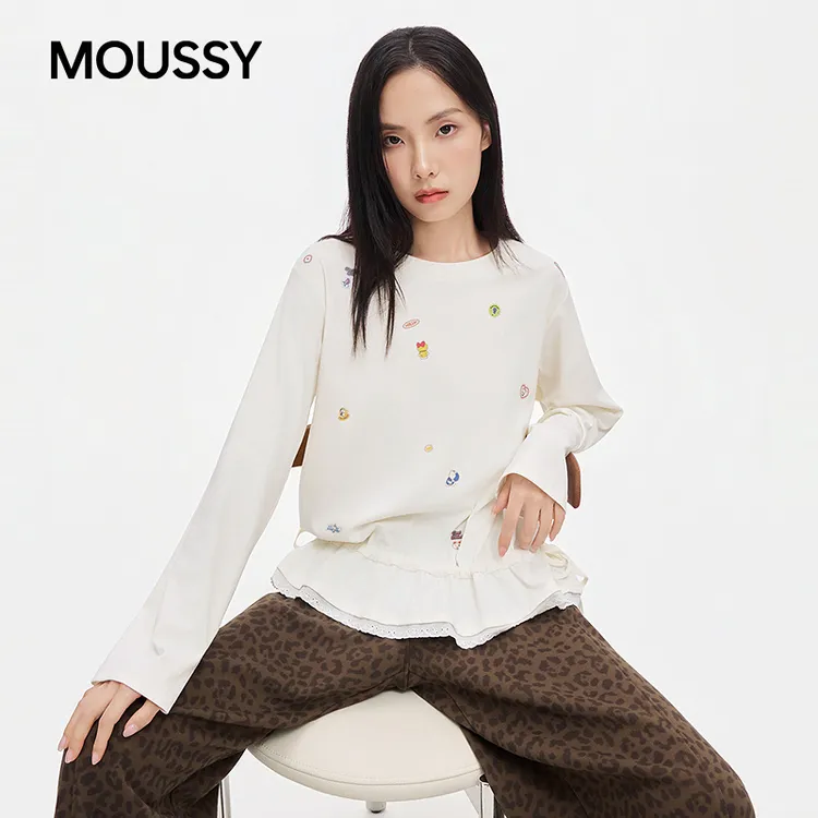 MOUSSY x 哆啦A梦联名2026秋季新品假两件长袖T恤女028JAZ01-1748