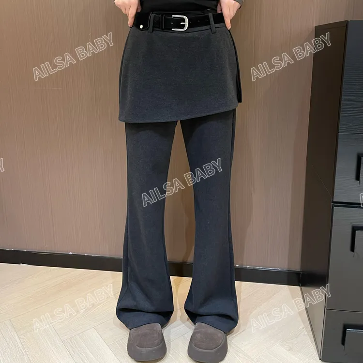 【AILSA BABY】欧货屁帘加薄绒带腰带超显瘦喇叭裤/92924A