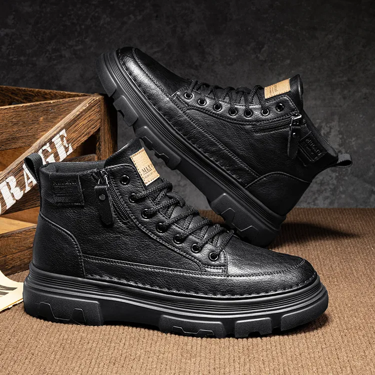 马丁靴男士高帮鞋春季新款时尚百搭英伦风工装靴男款休闲厚底板鞋